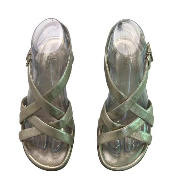 Cole Haan Regina w/Nike Air Insoles LeatherPlatform Gold Metallic Sandals SZ 8B - Picture 3 of 15